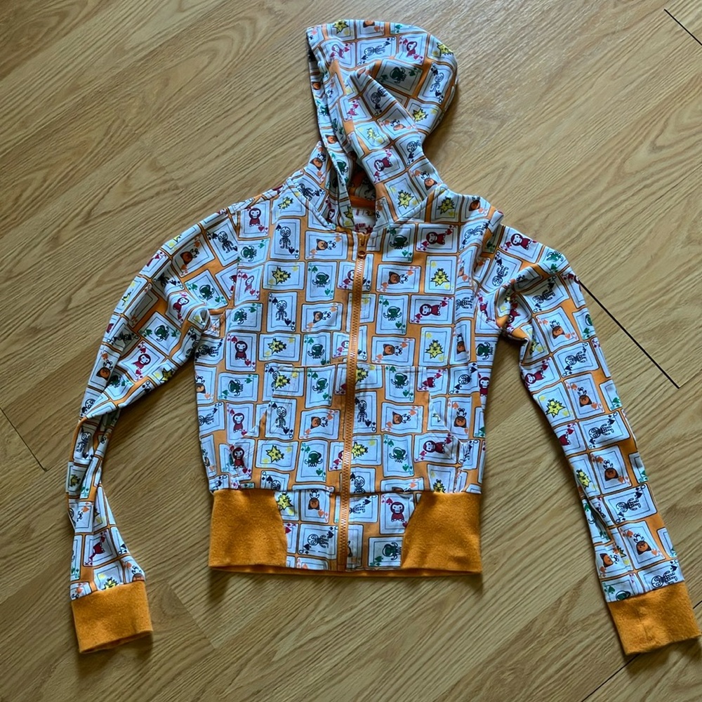 Soho Orange and White Cropped Hoodie Sweatshirt